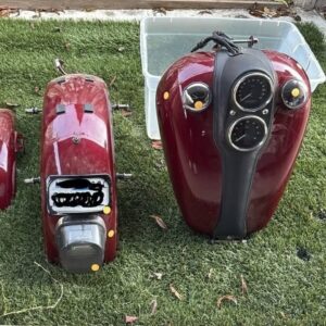 Harley Dyna Complete Red Tin Set (2006–2017) – Tank, Fenders, Covers & Sissy Bar