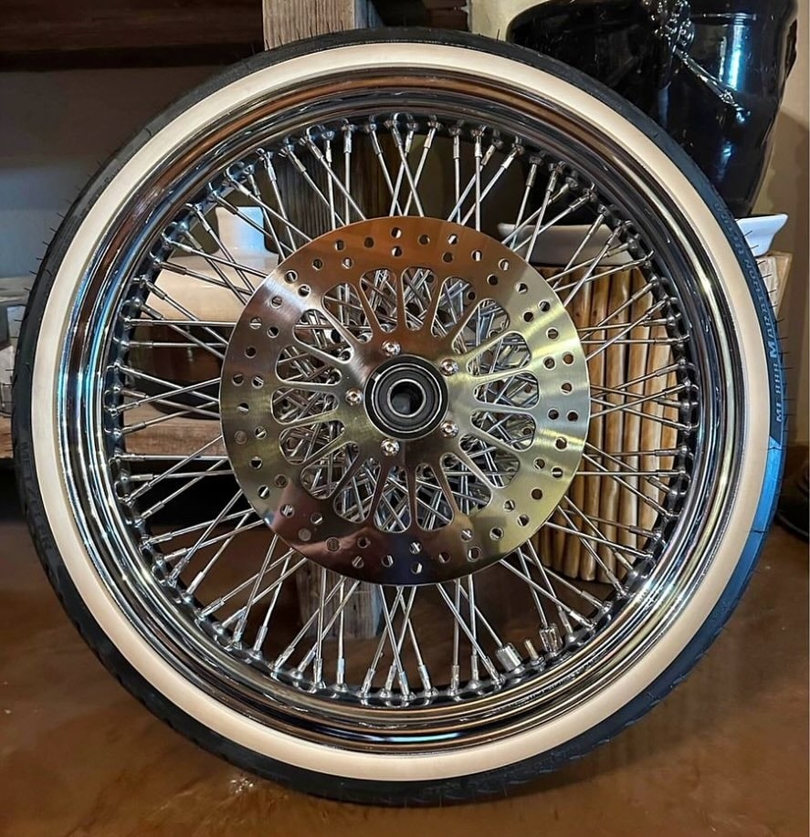 21” x 3.5” 80-Spoke Wheel with Whitewall Tire & Chrome Double Rotors – No ABS